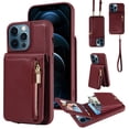 thumbnail image 1 of SaniMore RFID Blocking Wallet Case for iPhone 12 Pro Max, Crossbody Zipper Purse Case for Women/Girls, Wrist Strap PU Leather Card Holder Kickstand Cover for Apple iPhone 12 Pro Max, Winered, 1 of 9
