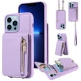 thumbnail image 1 of SaniMore RFID Blocking Wallet Case for iPhone 13 Pro, Crossbody Zipper Purse Case for Women/Girls, Wrist Strap PU Leather Card Holder Kickstand Cover for Apple iPhone 13 Pro, Purple, 1 of 9