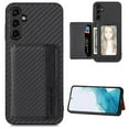 thumbnail image 1 of SaniMore for Samsung Galaxuy A14 5G (6.6" 2023) Case, PU Leather Carbon Fibre Pattern, Flip Wallet Card Slots RFID Blocking Magnetic Car Mount Shockproof Anti-fall Protective Shell, Black, 1 of 8