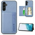 thumbnail image 1 of SaniMore for Samsung Galaxuy A15 Case, PU Leather Carbon Fibre Pattern, Flip Wallet Card Slots RFID Blocking Magnetic Car Mount Shockproof Anti-fall Protective Shell, Blue, 1 of 8