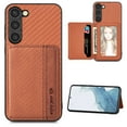thumbnail image 1 of SaniMore for Samsung Galaxuy S23 FE Case, PU Leather Carbon Fibre Pattern, Flip Wallet Card Slots RFID Blocking Magnetic Car Mount Shockproof Anti-fall Protective Shell, Brown, 1 of 8