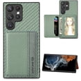 thumbnail image 1 of SaniMore for Samsung Galaxuy S24 Ultra (6.8" 2024) Case, PU Leather Carbon Fibre Pattern, Flip Wallet Card Slots RFID Blocking Magnetic Car Mount Shockproof Anti-fall Protective Shell, Green, 1 of 8