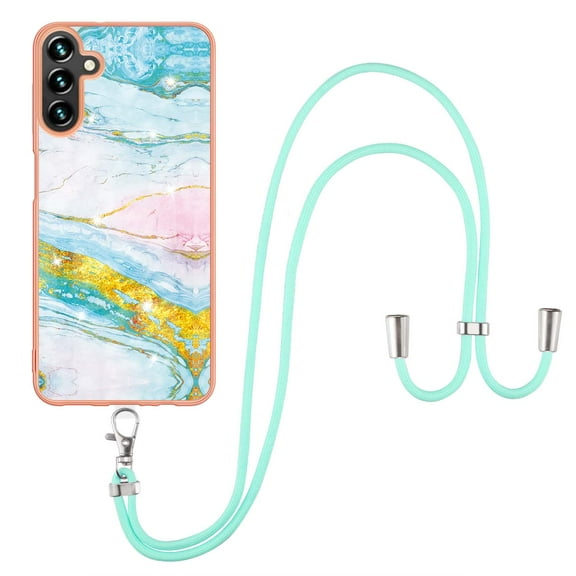 SaniMore for Samsung Galaxy A04E Case with Detachable Crossbody Lanyard Shockproof TPU Backplane Marble Pattern Luxury Fashion Anti-drop Slim Lightweight Cover, Green/Pink