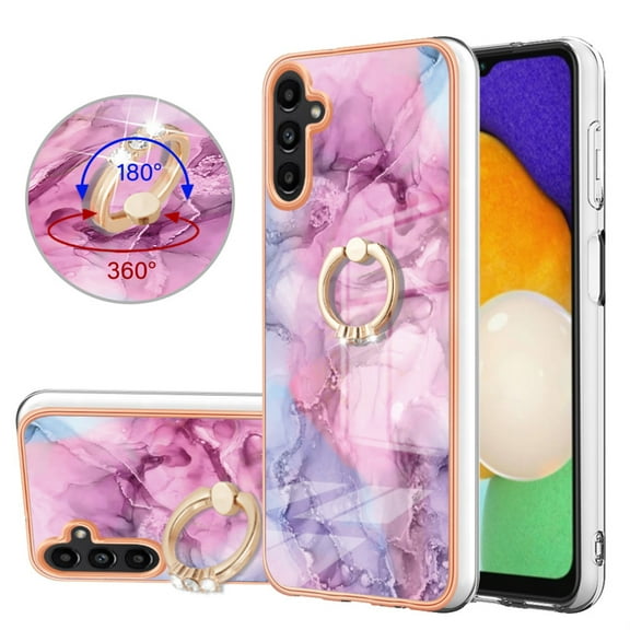 SaniMore for Samsung Galaxy A05 Case, Marble Pattern 3 in 1 Heavy Duty Shockproof Full Body Hard PC+IMD Bumper Drop Protective Women Girls Cover Rotating Ring Bracket Stand for Galaxy A05, Pink