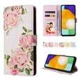 thumbnail image 1 of SaniMore for Samsung Galaxy A05 PU Leather Case with Luxury Flower for Girls Women Stand Feature Card/Cash Slots Detachable Wrist Strap Magnetic Clasp All-inclusive Cover, Rose Flower, 1 of 8