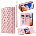 thumbnail image 1 of SaniMore for Samsung Galaxy A05 Wallet Case, PU Leather Wrist Shoulder Strap Flip Stand Card Slots RFID Blocking Zipper Purse Shockproof Anti-fall TPU Inner Shell Flip Folio Protective Cover, Rosegold, 1 of 10
