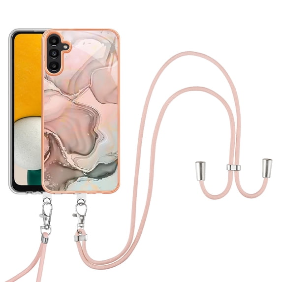 SaniMore for Samsung Galaxy A05S Case, Marble Pattern 3 in 1 Heavy Duty Shockproof Full Body Hard PC IMD Bumper Crossbody Lanyard Women Girls Shockproof Cover for Samsung Galaxy A05S, Rosegold