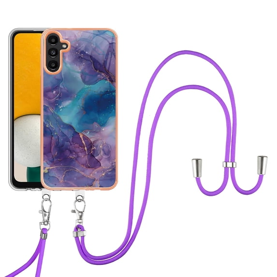 SaniMore for Samsung Galaxy A05S Case, Marble Pattern 3 in 1 Heavy Duty Shockproof Full Body Hard PC IMD Bumper Crossbody Lanyard Women Girls Shockproof Cover for Samsung Galaxy A05S, Purple