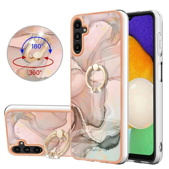 SaniMore for Samsung Galaxy A05S Case, Marble Pattern 3 in 1 Heavy Duty Shockproof Full Body Hard PC+IMD Bumper Drop Protective Women Girls Cover Rotating Ring Bracket Stand for Galaxy A05S, Gold