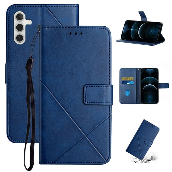SaniMore for Samsung Galaxy A05S Wallet Case with Wrist Strap Magnetic Clasp, Card Slots PU Leather Skin Shockproof TPU Inner Anti-drop Flip Stand Business Shell Wear-resistant - Blue
