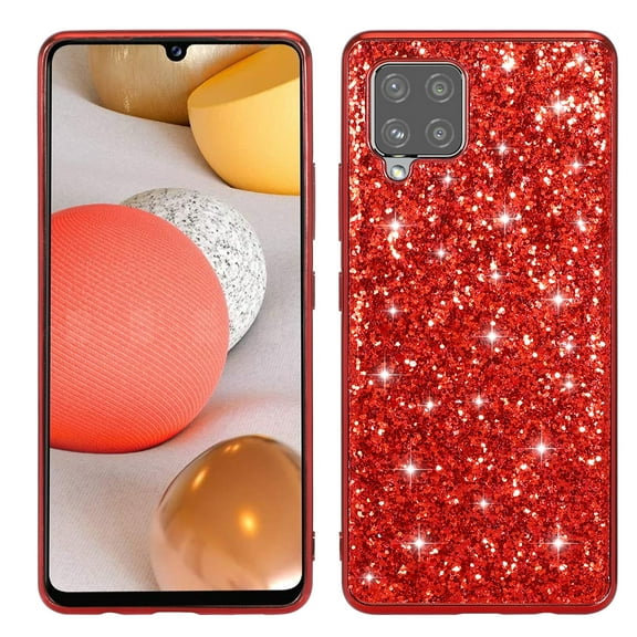 SaniMore for Samsung Galaxy A12 5G 6.5" Glitter Case, Flexible TPU Anti-Fingerprint Ultra-Thin Lightweight Full Body Protective Case for Samsung A12 5G Women Ladies Girls, Red