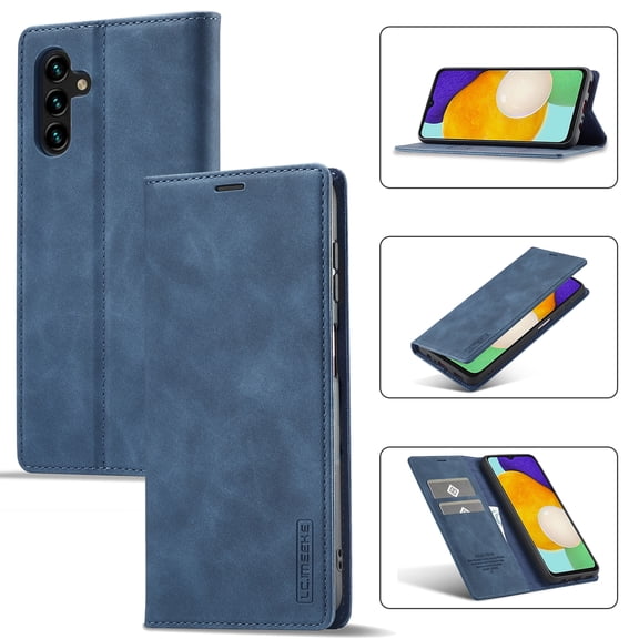 SaniMore for Samsung Galaxy A13 5G 6.5" 2021 Case, Prumiem PU Leather Wallet Kickstand Cover Magnetic Flip Design Card Slots Shockproof Anti-drop TPU Full Body Protective Shell, Blue