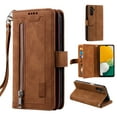 thumbnail image 1 of SaniMore for Samsung Galaxy A13 5G 6.5" 2021 Case, Prumium Leather Zipper Wallet Card Slots Cash Pocket Flip Kickstand Lanyard Anti-drop Shcokproof Full Body Wrap Business Case, Brown, 1 of 12
