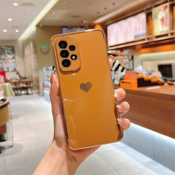 SaniMore for Samsung Galaxy A13 5G 6.5" 2021 Case, TPU Plating Bumper Love Heart [Lens All-inclusive ][Ultra-slim Lightweigt] [Shockproof & Anti-drop] Stylish Case for Grils Women, Brown