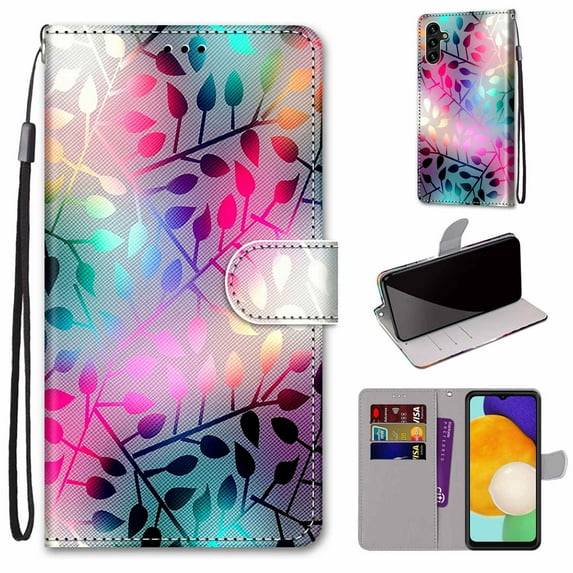 SaniMore for Samsung Galaxy A13 5G 6.5" 2021 PU Leather Case with Card Slots Detchable Lanyard Color Painting Luxury Pattern Flip Kickstand Shcokproof Wallet Case For Galaxy A13 5G, Stained Glass