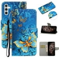 thumbnail image 1 of SaniMore for Samsung Galaxy A13 5G 6.5" 2021 Wallet Case, Color Painting Pattern with Kickstand Card Slots Detachable Wrist Strap Grils Women PU Leather Case Magnetic Clasp, Gold Butterfly, 1 of 8