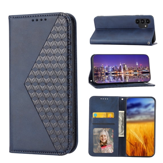 SaniMore for Samsung Galaxy A13 5G PU Leather Case RFID Blocking, Magnetic Closure Flip Wallet Cover with Wrist Strap Card Slot & Multi-Angle Kickstand All-Inclusive Protective Shell, Blue