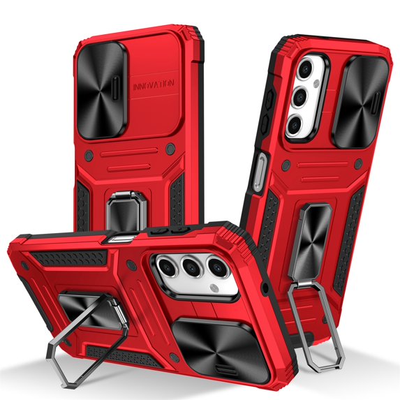 SaniMore for Samsung Galaxy A13 5G Stand Case, Slide Camera Cover 360 Degree Rotating Kickstand Magnetic Car Mount Hybird Tri-layer Rugged Shell Military-grade Shockproof Anti-drop Cover, Red