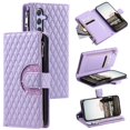 thumbnail image 1 of SaniMore for Samsung Galaxy A13 PU Leather Case, 3D Lattice Pattern for Girls Card Slots Zipper Purse Glitter Magnetic Clasp Flip Kicstand [Hand Rope] Full Protection Shockproof, Purple, 1 of 16