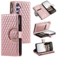 thumbnail image 1 of SaniMore for Samsung Galaxy A13 PU Leather Case, 3D Lattice Pattern for Girls Card Slots Zipper Purse Glitter Magnetic Clasp Flip Kicstand [Hand Rope] Full Protection Shockproof, Rosegold, 1 of 16