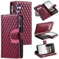 thumbnail image 1 of SaniMore for Samsung Galaxy A13 PU Leather Case, 3D Lattice Pattern for Girls Card Slots Zipper Purse Glitter Magnetic Clasp Flip Kicstand [Hand Rope] Full Protection Shockproof, Winered, 1 of 15