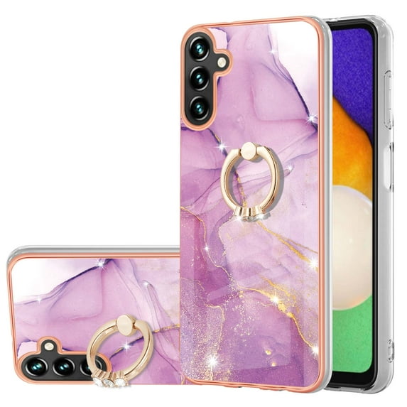 SaniMore for Samsung Galaxy A14 5G 6.6" 2023 Case with 360 Degree Rotating Metal Ring Shockproof TPU Backplane Marble Pattern Luxury Fashion Anti-drop Cover For Galaxy A14 5G, Lightpurple