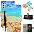 thumbnail image 1 of SaniMore for Samsung Galaxy A14 5G 6.6" 2023 Wallet Case, Color Painting Pattern with Kickstand Card Slots Detachable Wrist Strap Girls Women PU Leather Case Magnetic Clasp, Starfish, 1 of 8