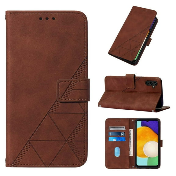 SaniMore for Samsung Galaxy A14 5G 6.6" Case Wireless Charging Support, Magnetic Flip Wallet Card Holder PU Leather Cover Built-in Kickstand & Wrist Strap Full Body Protective Shell, Brown