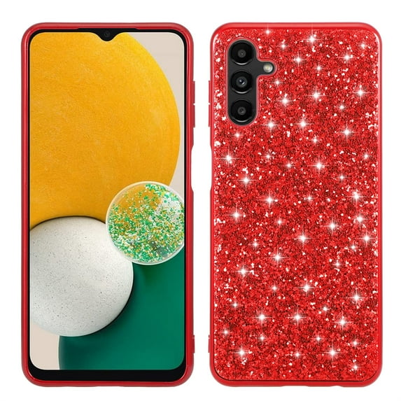 SaniMore for Samsung Galaxy A14 5G 6.6" Glitter Case, Flexible TPU Anti-Fingerprint Ultra-Thin Lightweight Full Body Protective Case for Samsung A14 5G Women Ladies Girls, Red