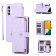 thumbnail image 1 of SaniMore for Samsung Galaxy A14 5G Buisness Case, Zipper Purse [Card Holders] Magnetic Clasp Kickstand Wrist/Crossbody Chain Lanyard PU Leather Wear-resistant Full Body Protective Wallet Shell, Purple, 1 of 12