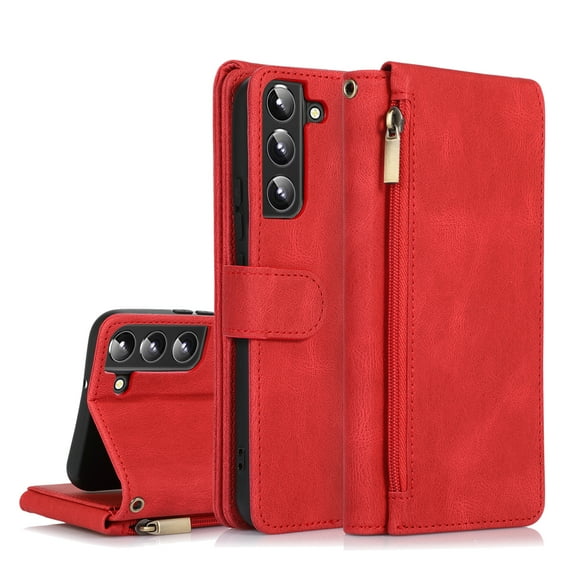 SaniMore Samsung Galaxy A14 5G Case (6.6" 2023) with Zipper Wallet & Wrist Strap & Magnetic Closure Card Slots Kickstand Slim Full-around Protective Business Cover For Samsung Galaxy A14 5G, Red