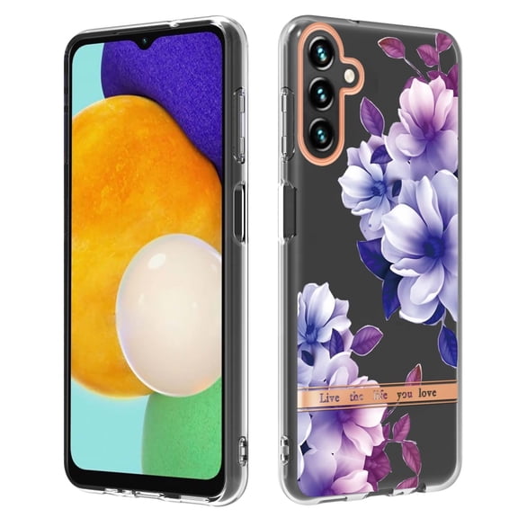 SaniMore for Samsung Galaxy A14 5G Case, Flexible TPU Magnetic Cover Support Wireless Charging Slim Flower Grass Pattern Shockproof Protective Shell for Ladies Women Girls, Purple Flowers