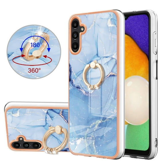 SaniMore for Samsung Galaxy A14 5G Case, Marble Pattern 3 in 1 Heavy Duty Shockproof Full Body Hard PC+IMD Bumper Drop Protective Women Girls Cover Rotating Ring Bracket Stand for Galaxy A14 5G, Blue