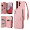 thumbnail image 1 of SaniMore for Samsung Galaxy A14 5G Case, PU Leather 2 in 1 Zipper Wallet Removeable Wrist Strap Card Slots Cash Pocket Kickstand Shockproof Anti-fall Full Protective Shell For Samsung A14 5G, Rosegold, 1 of 15