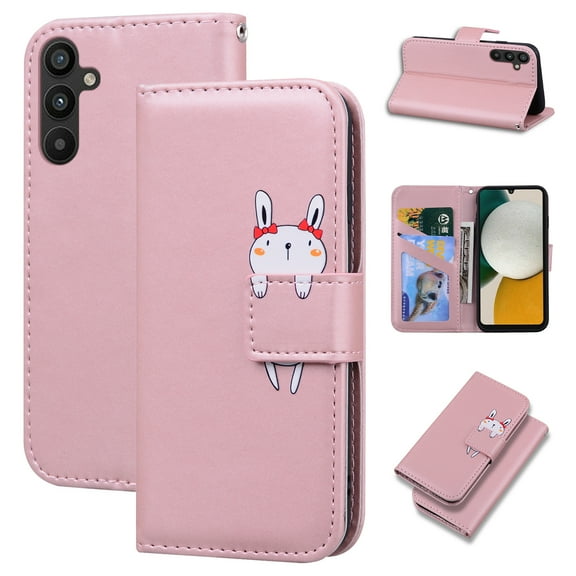 SaniMore for Samsung Galaxy A14 5G Case, PU Leather Flip Folio Cover with Stand, Card Slots, [Lovely Pet Magnetic Clasp] Full Protetcion Shockproof TPU Wallet Shell for Samsung A14 5G, Rosegold