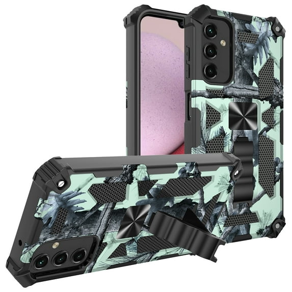 SaniMore for Samsung Galaxy A14 5G Case, Rugged PC & Soft TPU CD Magnetic Cover Built-in Car Mount & Multi-View Kickstand Camouflage Military Grade Shockproof Heavy Duty Protective Shell, Mint