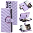 thumbnail image 1 of SaniMore for Samsung Galaxy A14 5G PU Leather Case, 3D Lattice Pattern for Girls Card Slots Zipper Purse Glitter Magnetic Clasp Flip Kicstand [Hand Rope] Full Protection Shockproof, Purple, 1 of 16