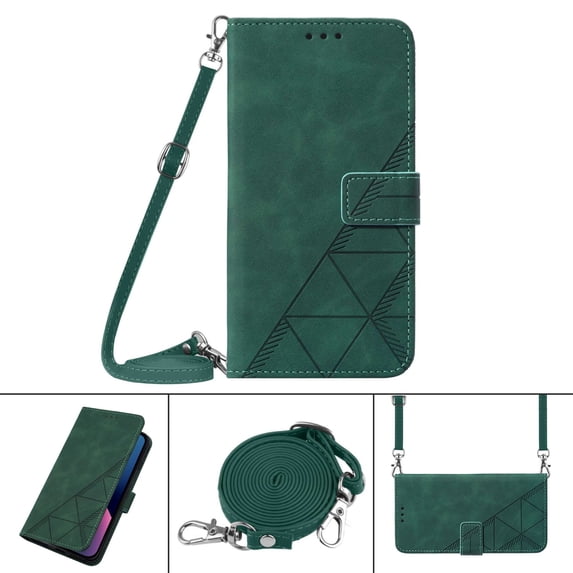 SaniMore for Samsung Galaxy A14 5G PU Leather Case, Magnetic Closure Flip Wallet Cover Built-in Card Slot & Multi-View Kickstand Detachable Shoulder Strap Full Body Protective Shell, Green