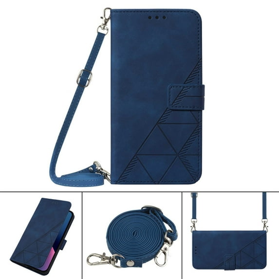 SaniMore for Samsung Galaxy A14 5G PU Leather Case, Magnetic Closure Flip Wallet Cover Built-in Card Slot & Multi-View Kickstand Detachable Shoulder Strap Full Body Protective Shell, Blue