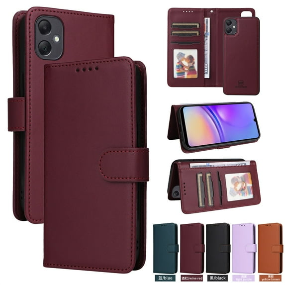 SaniMore for Samsung Galaxy A14 5G Wallet Case, Detachable Strong Magnetic PU Leather Flip Cover PU Leather Magnetic Shell Card Slots Cash Pocket Wristlet Strap Full Protective Stand Shell, Winered