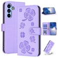 thumbnail image 1 of SaniMore for Samsung Galaxy A14 5G Wallet Case, PU Leather Embossed Flower Adjustable Stand Card Slots Cash Pocket Business Shell Styllish Full Protective Shockproof Anti-drop TPU Retro Design, Purple, 1 of 11