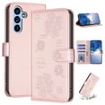 thumbnail image 1 of SaniMore for Samsung Galaxy A14 5G Wallet Case, PU Leather Embossed Flower Adjustable Stand Card Slots Cash Pocket Business Shell Styllish Full Protective Shockproof Anti-drop TPU Retro Design, BlRose, 1 of 11
