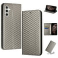 thumbnail image 1 of SaniMore for Samsung Galaxy A14 5G Wallet Case, Wrist Strap Magnetic Clasp, Card Slots Carbon Fibre Skin Shockproof TPU Anti-drop Anti-scractch Stand Business Full Body Protective Shell, Gray, 1 of 8