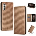 thumbnail image 1 of SaniMore for Samsung Galaxy A14 5G Wallet Case, Wrist Strap Magnetic Clasp, Card Slots Carbon Fibre Skin Shockproof TPU Anti-drop Anti-scractch Stand Business Full Body Protective Shell, Brown, 1 of 8