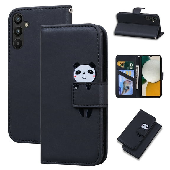 SaniMore for Samsung Galaxy A15 Case, PU Leather Flip Folio Cover with Stand, Card Slots, [Lovely Pet Magnetic Clasp] Full Protetcion Shockproof TPU Wallet Shell for Samsung A15, Black
