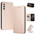 thumbnail image 1 of SaniMore for Samsung Galaxy A15 Wallet Case, Wrist Strap Magnetic Clasp, Card Slots Carbon Fibre Skin Shockproof TPU Anti-drop Anti-scractch Stand Business Full Body Protective Shell, Rosegold, 1 of 8