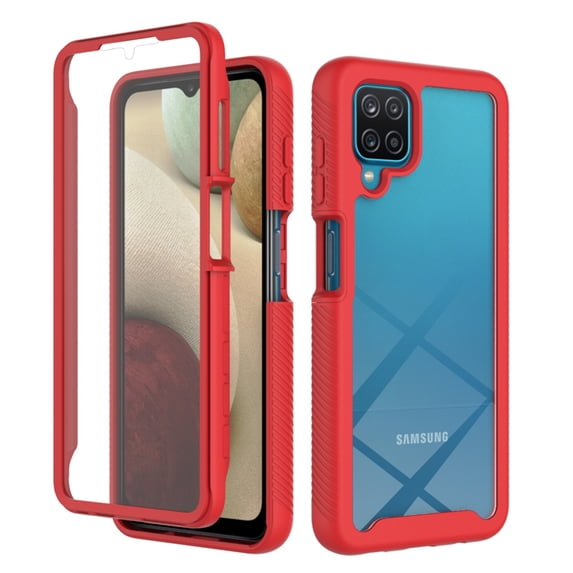 SaniMore for Samsung Galaxy A22 5G Case, Rugged PC Back & TPU Bumpers Two-Layer Structure Transparent Cover with PET Screen Protector Shockproof Protective Shell for Samsung A22 5G, Red