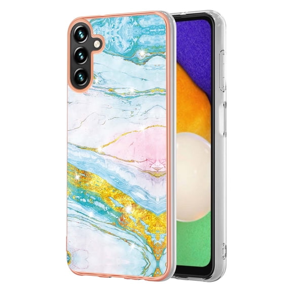 SaniMore for Samsung Galaxy A24 6.5" 2023 Case with Wireless Charging Shockproof TPU Backplane Glitter Marble Pattern Fashion Design Anti-drop Anti-fingerprint Skin-feel Cover, Green/Pink