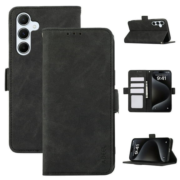 SaniMore for Samsung Galaxy A24 Case, Kickstand PU Leather Magnetic Protective Flip Cover with [RFID Blocking] [3 Card Slots] [TPU Interior Case] Compatible with Samsung Galaxy A24, Black