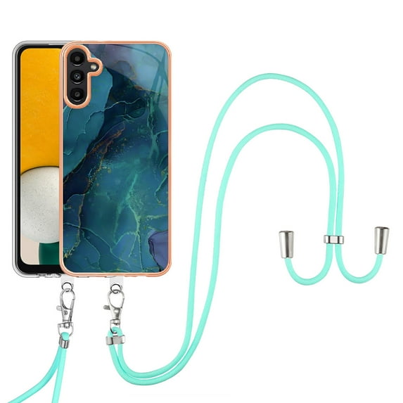 SaniMore for Samsung Galaxy A24 Case, Marble Pattern 3 in 1 Heavy Duty Shockproof Full Body Hard PC IMD Bumper Crossbody Lanyard Women Girls Shockproof Cover for Samsung Galaxy A24, Green